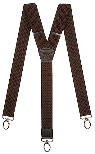 Olata Heavy Duty Y-Shape Braces/Suspenders with Carabiner Clips - 4cm. Dark Brown