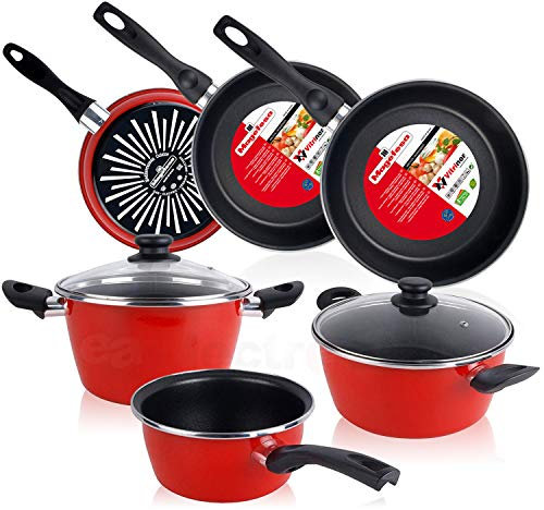 Magefesa Bateria de cocina 5 piezas + Set Juego 3 Sartenes 18-20-24 cm, inducción, antiadherente libre de PFOA, limpieza lavavajillas apta todas las cocinas