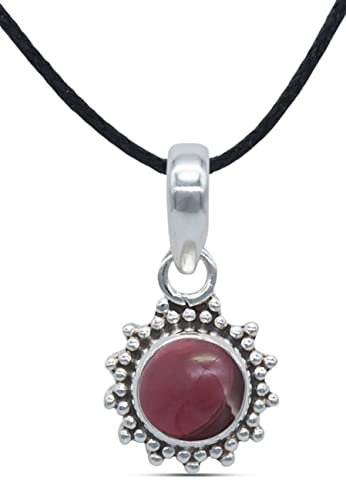 mantraroma Kettenanhänger 925 Silber Granat roter Stein Edelstein Kettenanhänger Damen Sterling Silber Halskette Anhänger Geschenk (MAH-126-02)