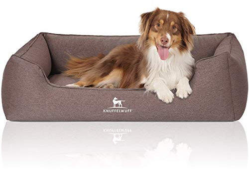 Knuffelwuff Orthopädisches Hundebett Leano aus Velours mit Handwebcharakter XL 105 x 75cm Braun - abnehmbarer Bezug - waschbar - für große, mittelgroße und kleine Hunde