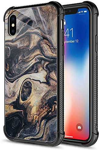 CARLOCA Compatible with iPhone Xs Case,for iPhone X Cases for Men Boys, Black Gold Quicksand Marble Pattern Design Shockproof Anti-Scratch Case for iPhone X/XS 5.8-inch Quicksand Marble