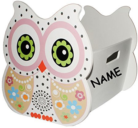alles-meine.de GmbH Aufbewahrungsbox/Utensilienbox - lustige Eule - weiß - incl. Name - aus Holz - ideal auch als Zeitungsständer/Zeitschriftenbox - Kinderspielzeug/für..