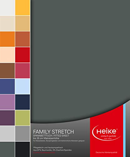 Heike Spannbettlaken Jersey Family Stretch 97% Mako-Baumwolle 3% Elastan Deutsche Markenqualität 230 gr/m2 bis 35 cm Höhe für Wasserbetten Boxspringbetten und herkömmliche Matratzen (Anthrazit)