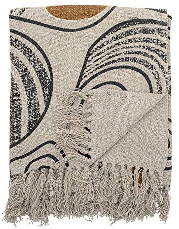 Bloomingville Hochwertige Tagesdecke 160x130 cm – Vielseitige Kuscheldecke aus recycelter Baumwolle, ideal als Sofadecke, kuschelig weich und pflegeleicht (Schwarz-Weiss)