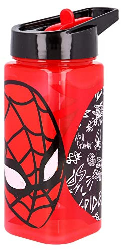 Botella de agua reutilizable cuadrada con pajita incorporada de 530 ml de Spiderman
