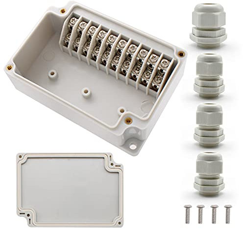 SRJQXH IP66 Scatola di Giunzione Impermeabile, Scatola di Giunzione Elettrica Bianca con Morsettiere, viti e PG11, PG16 Connettori Impermeabili, fai da te Auto Apertura Buco