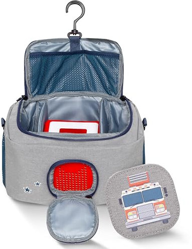 JP Journey Tasche für Toniebox - Transporttasche für Tonie Figuren und Box zum Aufhängen für Reisen und Auto (Grau-Blau Feuerwehr)
