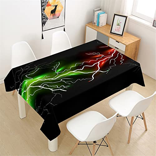 Himlaya Tischdecke Abwaschbar Wasserdicht, 3D Blitz Druck Tischdecken Rechteckig Fleckschutz Pflegeleicht Polyester Tischtuch Outdoor Küche Garten (Grüner Blitz,90x90cm)