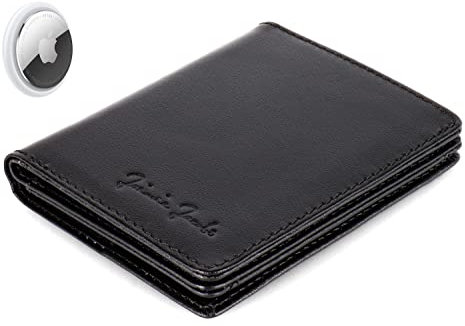 Jaimie Jacobs SLIMSTAR AirTag-Edition mit Gravur dünne Geldbörse großes Kleingeldfach Leder Slim Wallet Hochformat (Schwarz)