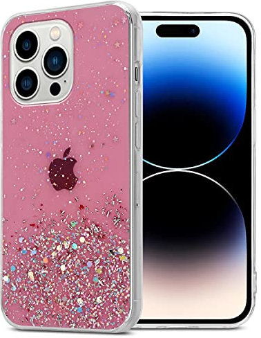 Cadorabo Hülle kompatibel mit Apple iPhone 14 PRO Rundumschutz TPU Silikon Case Mädchen Glitzer Strass Design Slim Kratzfest Weiche Gummi Bling Schutzhülle für Apple iPhone 14 PRO in Rosa
