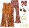 YADODO Costume Hippie Donna Gilet con frange senza maniche Pantaloni discoteca Anni 60s 70s Costume Hippie Vestito Diso Donna Annee 70 Costume di Halloween Carnevale (S)