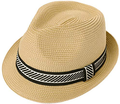 Comhats Unisex Fedora Herren Strohhut Fedora Sommer Sonnenhut Panamahut Strandhut 00774_Beige M