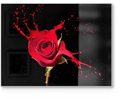 DEQORI Schneidebrett aus Glas | groß 40x30 cm | Motiv Zerfließende Rosenblüte | Design Schneideplatte für Küche | Frühstücksbrett antibakteriell & rutschfest | Glasplatte & Servierplatte