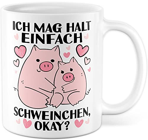 Tasse Schweinchen lustige Schweine Kaffeetasse Geschenk Kaffee-Becher Schwein süß Geschenkidee Mädchen Kollegin Humor Tante Freundin Cartoon Aufdruck witzig Bäuerin Ferkel (Weiß)