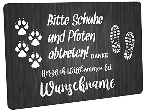 Crealuxe Personalisierbare Fußmatte - Bitte Schuhe und Pfoten abtreten (Dunkel) - Türmatte mit Wunschtext, Name oder Motiv – rutschfest – 60x40 cm – Türvorleger für Innen & Außen – Einzug, Hausflur