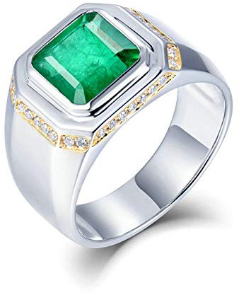 Lieson Hochzeit Ring Weißgold Herren 750 18K, Eheringe für Männer Luxus Quadratisch Smaragd 2.5ct mit Diamant 0.2ct Verlobung Ring Weißgold Große 70 (22.3)