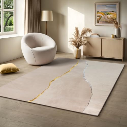 the carpet Mila - moderner Kurzflor Teppich, Wohnzimmer, Schlafzimmer, Eleganter Glanz, Glanzfaser, Hoch-Tief Effekt, Creme, 80 x 300 cm