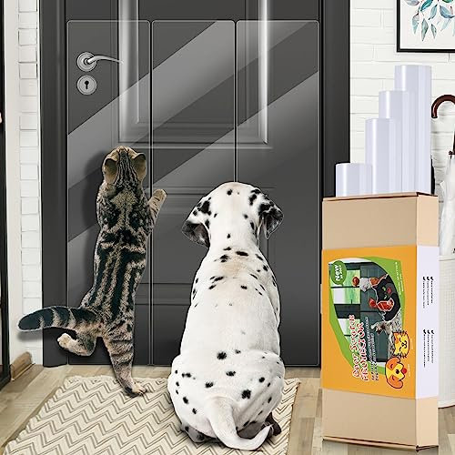 AnExer Protector Anti-Arañazos de Puertas [4-Rollos],Protector de Muebles Gatos,Protector Anti-Garras de Perros y Gatos,Disuasorio PVC Transparente Autoadhesivo Pegatina para Puerta/Pared - 25x100cm