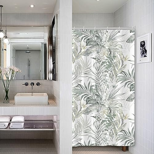 Bovlleetd Rideau de Douche Rideau de Douche de Feuilles d'eucalyptus botanique Naturel de Printemps pour Petite Baignoire Accessoires de Baignoire en Tissu Polyester imperméable 92x183cm