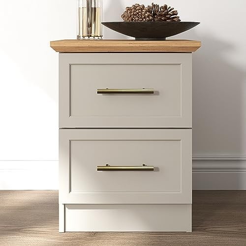 Galano Cleverton 2-Drawer Bedside Table – Stylish Bedroom Storage Cabinet – Organiser for Hallway, Entryway or Living Room – Light Grey & Oak Finish