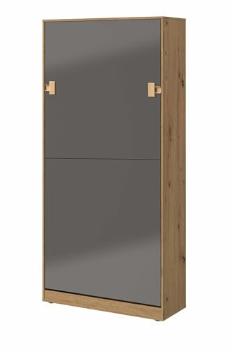 Kaiser Möbel Index Schrankbett, Wandklappbett, Vertical mit Matratze, Schlafzimmer, Jugenzimmer, Modern Design, Grau/Eiche