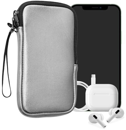 kwmobile Handytasche für Smartphones M - 5,5 - Neopren Handy Hülle Metallic Silber - Handy Tasche 15,2 x 8,3 cm Innenmaße