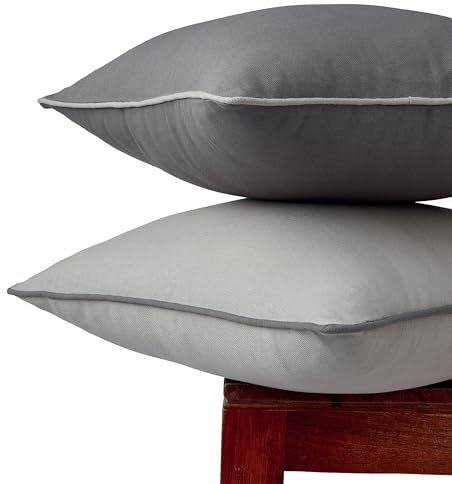 Encasa XO zweifarbige Kissenbezüge, 2 Stück – Light Grey with Grey – 60x60 cm, einfarbig, Moderne Kissenbezüge aus Baumwoll-Canvas für Sofa, Couch, Bett und Heimdekoration – nur Bezüge