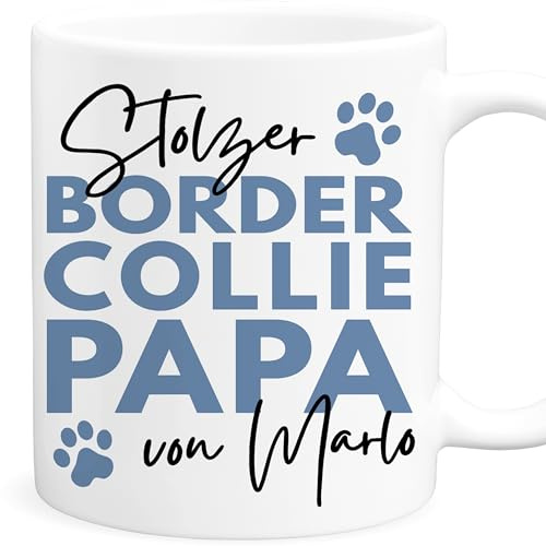 Border Collie Tasse Hund personalisiert Tasse mit Namen Hundepapa Geschenk Hundebesitzer Hunde Hundetasse Kaffeetasse aus Keramik 330 ml