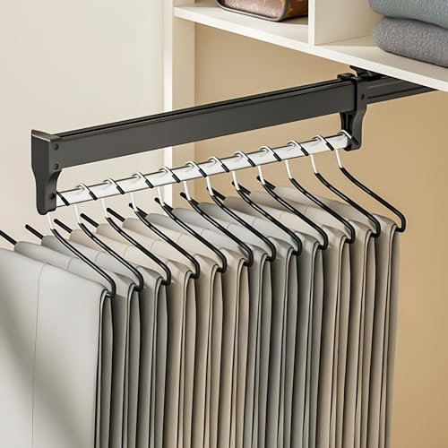 ANXJLEO Ausziehbare Hosenbügel Platzsparend, Ausziehbare Kleiderstange,Verstellbarer Kleiderschrank Teleskopstange Kleiderstange zum Aufhängen von Kleidung, Hosen und Krawatten (Schwarz, 40cm)