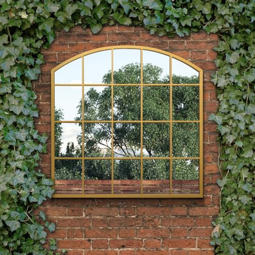 The Arcus - Gold Framed Arched Window Garden Mirror 39x39 100x100CM. Suitable for Outside and Inside!