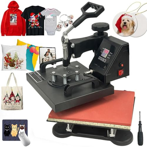 25 x 30 cm Presse à Chaud 1000W Presse de la Chaleur Machine de Sublimation Textile Heat Press Pivotant à 360 Degrés pour t-Shirts/Coussin/Sac