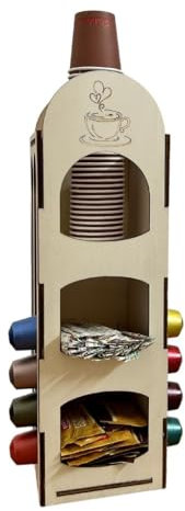 Porta Cialde Caffè, Organizer con Cassetti per Bustine di Zucchero e Thè, Cucchiaini, Bastoncini e Bicchierini di Plastica e Carta, Capacità 28 Capsule Nespresso o Compatibili