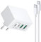 Avatcen 40W Plat USB C Charger, 4Port Slim Chargeur Type C Prise USB Multiple Chargeur Rapide Adaptateur Compatible avec iPhone 15 Samsung, Pixel, Tablets, avec Câble USB C 2M(Blanc)