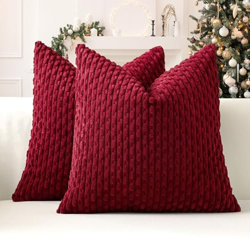 Sungeek 2er Set Kordsamt Kissenbezüge, Dekorativ Zierkissenbezüge Weich Kissenbezug Dekokissen Sofakissen Boho Deko Bezug Kissenhülle für Sofa Schlafzimmer Wohnzimmer (Weinrot, 60x60 cm)