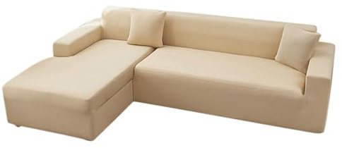 Bishilin Überzug Sofa 4 Sitzer mit Armlehne, Couchbezug Eckcouch 235-300CM Einfarbig Sofabezug Elastisch rutschfest Beige