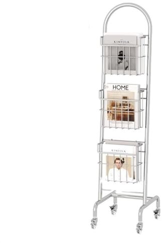 Zeitschriftenhalter Boden-Zeitschriftenständer, Prospektständer, Zeitschriftenständer, Prospektständer mit Rollen, 3 Taschen, Zeitschriftenhalter, Zeitungsständer für Zeitungen und Produkte, Ausstell