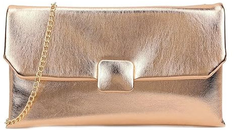 Girly Handbags Womens Faux Leather Plain Envelope Clutch Bag Large Rose Gold