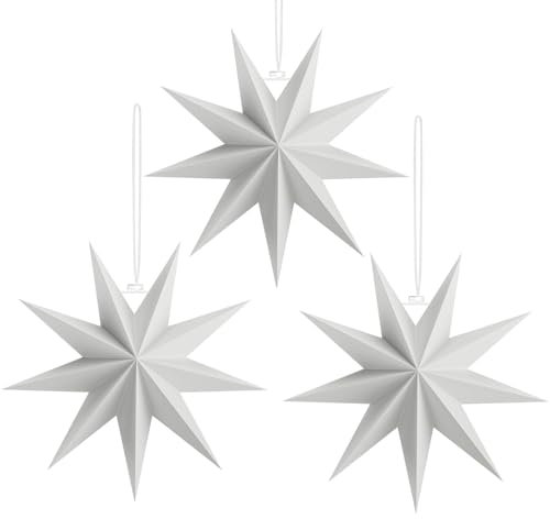 Paquete de 3 faroles de papel de 9 puntas con forma de estrella 3D para colgar, decoraciones de estrellas de Navidad, bodas, cumpleaños, baby shower, habitación, adornos de Navidad, suministros de