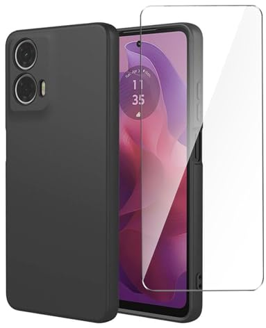 LYZXMY Case for Motorola Moto G84 5G with 1 x Tempered Film Glass Screen Protector - Black Cover Soft Flexible Bumper Silicone TPU Shell for Motorola Moto G84 5G (6.5)