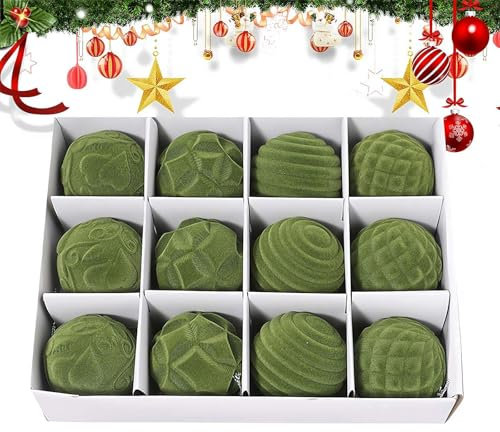 12 Stück Samt-Weihnachtskugeln, Bauernhaus-Weihnachtskugeln, bruchsichere Kugeln, Weihnachtsbaumschmuck für Weihnachtsbaumschmuck (grün)