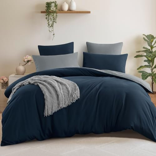 Aisbo Bettwäsche 220x240 3teilig Blau/Grau - Bettwäsche Sets 1 Bettbezug 220x240 cm + 2 Kissenbezüge 80X80 cm, ÖKO-TEX Wendebettwäsche Weich Mikrofaser mit Reißverschluss