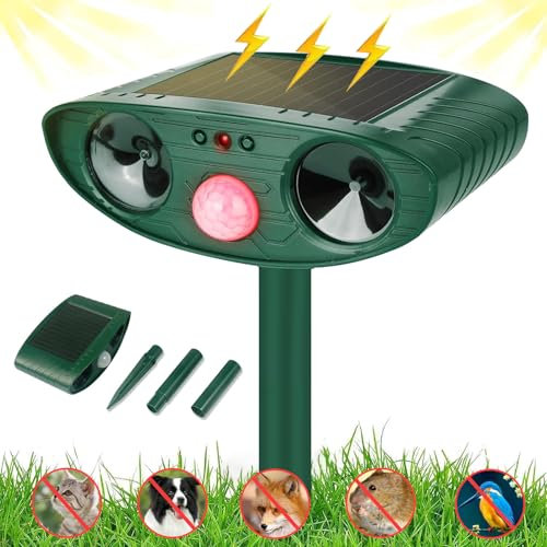 Joomouney Cat Repellent Garden, Ultrasonic Cat Deterrent Garden Solar Ultrasonic Animal Scarer Fox Deterrent with PIR Sensor, IPX4 Waterproof Outdoor Ultrasonics Animal Repellent for Cat,Dog,Fox,Bird