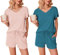 Ekouaer Pijama Mujer Verano Pijama Corto Mujer Paquete de 2 Mangas con Volantes Escote en Pico Suave Camiseta y Pantalón Corto, Rosa Claro + Verde Azulado, M