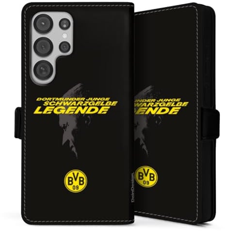Klapphülle kompatibel mit Samsung Galaxy S 25 Ultra Handyhülle aus Kunst Leder schwarz Flip Case Marco Reus Borussia Dortmund BVB