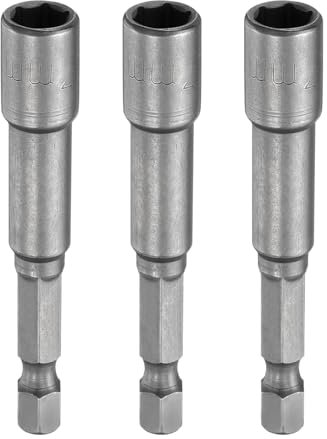 sourcing map 3pcs Hex Nut Driver Drill Bit 7mm Metric 6-Point Socket 1/4 Hex Shank Magnetic Setter CR-V Steel Bolt Sockets for Power Drills Impact Drivers, 2.56 (65mm) Long