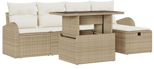 vidaXL 6-teiliges Garten-Sofa-Set mit Kissen in Beige aus Poly Rattan. Modernes Set für die Terrasse, den Balkon und Innen- sowie Außenbereiche. Modul-Sitzmöbel für eine gemütliche Lounge-Atmosphäre.