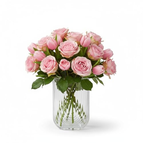 U-förmige Blumenvase Glas 18 cm Hoch – Transparente Vase für Tulpen, Pampasgras, Rosen – Moderne Glasvase für Wohnzimmer Hochzeit Büro Tischdeko (Transparent)