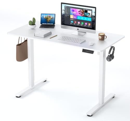 EarthyHome Escritorio elevable,con Altura Ajustable, Escritorio eléctrico con Altura Ajustable, 120 x 60 cm, función de Memoria de 3 Posiciones, con gestión de Cables y Ganchos.