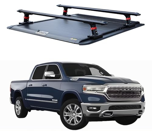 JEBNGX Einziehbare, harte Ladeflächenabdeckung mit Ladeflächenträger, kompatibel mit Dodge RAM 1500 2005–2025, Ladeflächenabdeckung mit Schloss, Pickup-Zubehör, 1,72 m kurze Ladefläche/1,93 m Standard