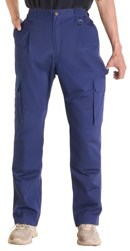 VEVOR FR Pants for Men, 100% Cotton, Flame-Resistant Cargo Pants with Multi-Pockets and Elastic Waist, Reinforced Tear-Proof Stitching, Ideal for Welding Work and Casual Wear, XL Size, Dark Blue